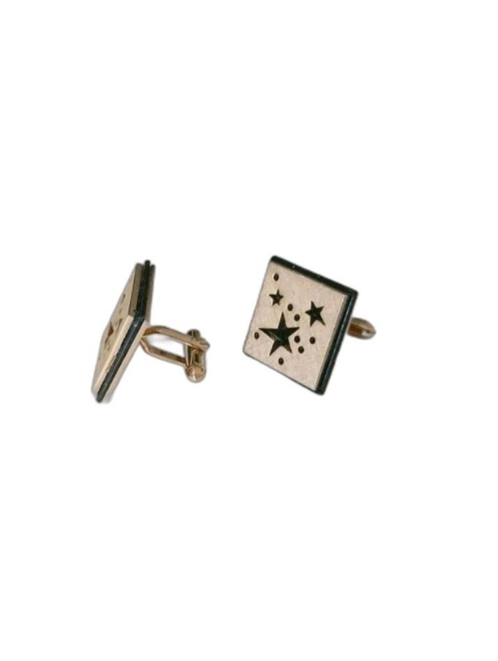 VTG Swank MCM Black Enamel Star Cufflinks Gold Tone Square Celestial Retro Gift